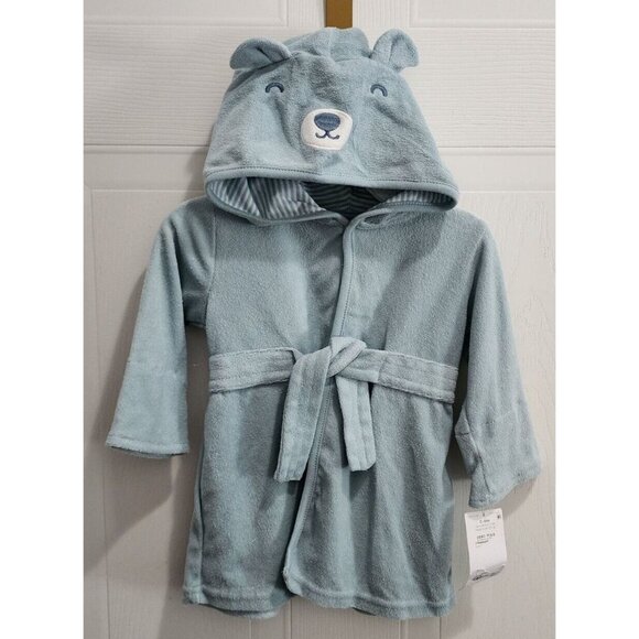 NWT Carter's Baby Blue Bear Bath Robe Size 0-9 Months Cotton Polyester Blend - Picture 1 of 10